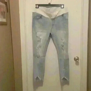 Foucome Cute Distressed Women's Maternity Low-Rise Skinny Ankle Jeans